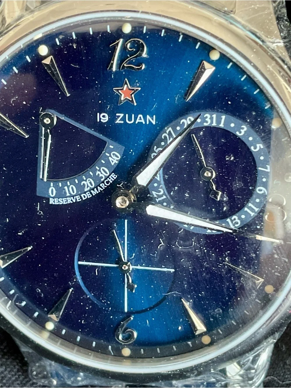 NIB Blue Automatic Sugess Power Reserve/Date Watch+ S/S Bracelet Plastic Wrapped